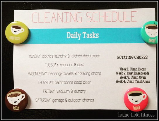 Weekly Cleaning Schedule from Home Field Fitness