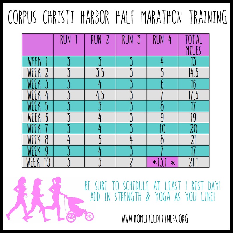 10 Week Half Marathon Training Program - Corpus Christi Harbor Half Marathon via Home Field Fitness