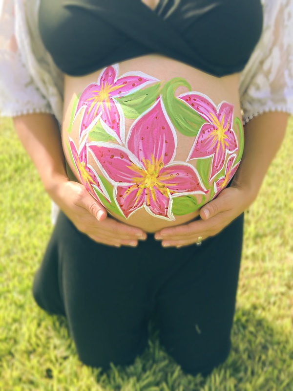 Maternity Painted Baby Bump Flowers